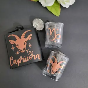 Capricorn Goat Zodiac Gift Set – Personalized Flask & Shot Glasses for Earth Sign Vibes Star Matte