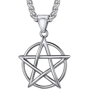 Necklace Pagan Pendant Men Women Stainless Steel/Black/18K Gold Plated Pentagram/Norse Viking/Raven Occult Necklaces
