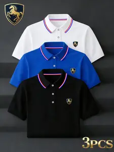 3-Pack Men's Fashion Business Casual Polo Shirts, Mixed Colors, Breathable, All Seasons, Polyester Material, Outdoor Sports, Holiday Gift