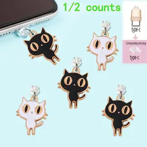 Cute Cat Phone Dust Plug, Metal Pendant DIY Accessories, Type-C Charging Interface Charm, Compatible with iPhone Lightning & Android Tablets