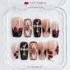 Younique Nails | 10PCS 100% Handmade Press-On Nails | Reusable Colorful Art acrylic stylish 3D Luxury Handcrafted Glossy