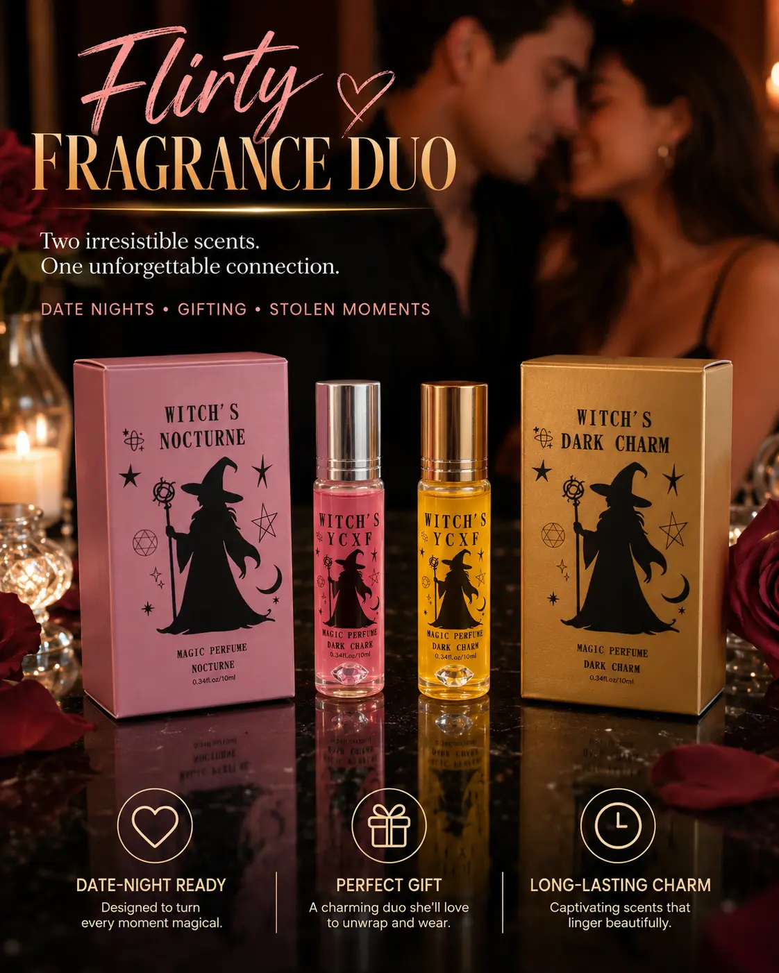 Witch Magic Combo Perfume Set - Couple-Focused Fragrance with Mixed Scents of Fresh Woody Notes, Fruity Scents, Floral Fragrances, Baltic Sea Coast Natural Extracts for Unique Aroma