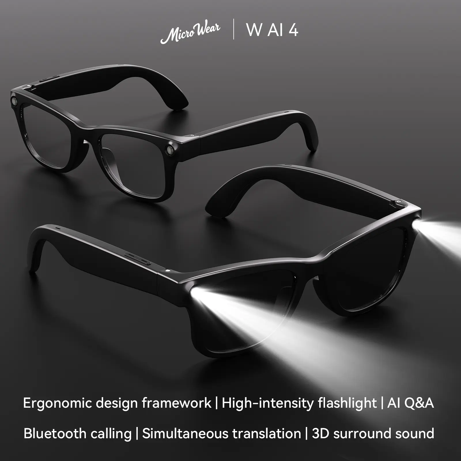 MICROWEAR AI Smart Glasses, Bluetooth Open-Ear Audio, Built-in Mic & Speakers, Hands-Free Calls, HiFi Music, Voice Assistant, App Control, Photochromic Lenses, Lightweight Design for Men & Women, Driving, Travel & Sports
