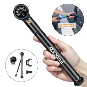 Portable Bicycle Dual-action Aluminum Alloy Pump with Gauge, 300 Psi High Pressure Tire Inflation Pump, Mini Manual Mountain Bike Pump for Presta and Schrader Valves, Bicycle Accessories