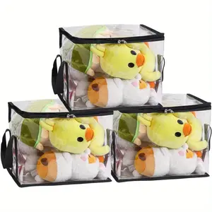 3 Pack Transparent Storage Bags with Zipper Closure, Large Rectangular Stackable Design Space Saving Bags for Books, Clothes, Office, Home, Travel
