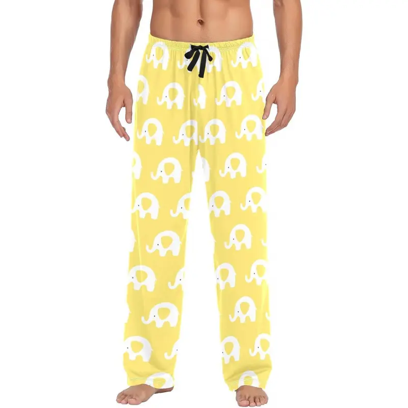 Men's Cotton Pajama Pants Soft Comfy Sleep & Lounge Pants Cute Elephants Pjs Bottoms with Pockets