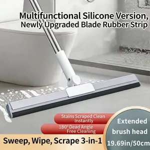Magic Broom Bathroom Silicone Mop Two-In-One Floor Cleaner Sweeper Ground Wipe Mop Garden Water Household Cleaning Tool