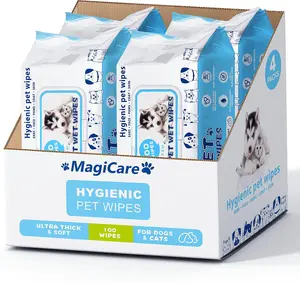 MAGICARE Pet Wipes 400 pcs 8x8 Inch Unscented Dog Paw Cleaner Wipes Ultra Thick & Soft Hypoallergenic Formula for Dogs & Cats