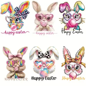 6 Pack Mixed Color Vinyl Easter Bunny Decorative Stickers with Bubble Design DIY Fashion T Shirt Jeans Mask Backpack Decorations