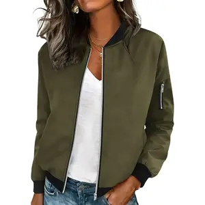 Women Casual Jacket Lightweight Long Sleeve Zip Up Coat Trendy Work Clothes With Pockets