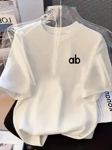 Women's Summer Spring New Ab Letter Print Round Neck T-Shirt, Loose Fit Slimming, Casual Comfortable Breathable, Perfect for Daily Wear