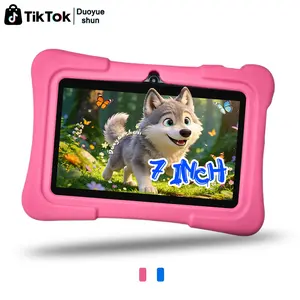 7" Android kids tablet for online class & learning. 5G WiFi, HD IPS screen, shockproof case, dual camera, Bluetooth, parental control. Pink & Blue. Great gift for Easter/Christmas/birthday. Includes USB cable (adapter not included).