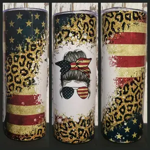 Merica Tumbler, america, leopard print, messy bun, women, mom, aviators, patriotic, leopard print, drinkware, flask, beverage, cocktails, small business, support