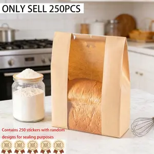 250set Food Storage Paper Bags with Window for Bread & Pastries Seal Stickers