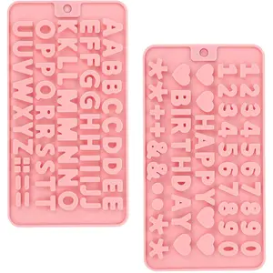 2 pcs Pink Number Chocolate Molds and Letter Silicone Molds,kitchen utensils,with Happy Birthday Cake Decorations Symbols,for Chocolate, Candy, ice cubes,cake cookies