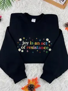 Joy Is An Act Of Resistance Embroidered Sweatshirt, Rainbow Pride Crewneck, LGBTQ Gift Hoodie