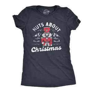 Womens Nuts About Christmas T Shirt Funny Xmas Lovers Nutcracker Joke Tee for Ladies Funny Womens T Shirts Cute Vintage Fashion Casual Ladies T-Shirt Gift Christmas Tops for Women Funny Sarcastic Top Women's Navy -