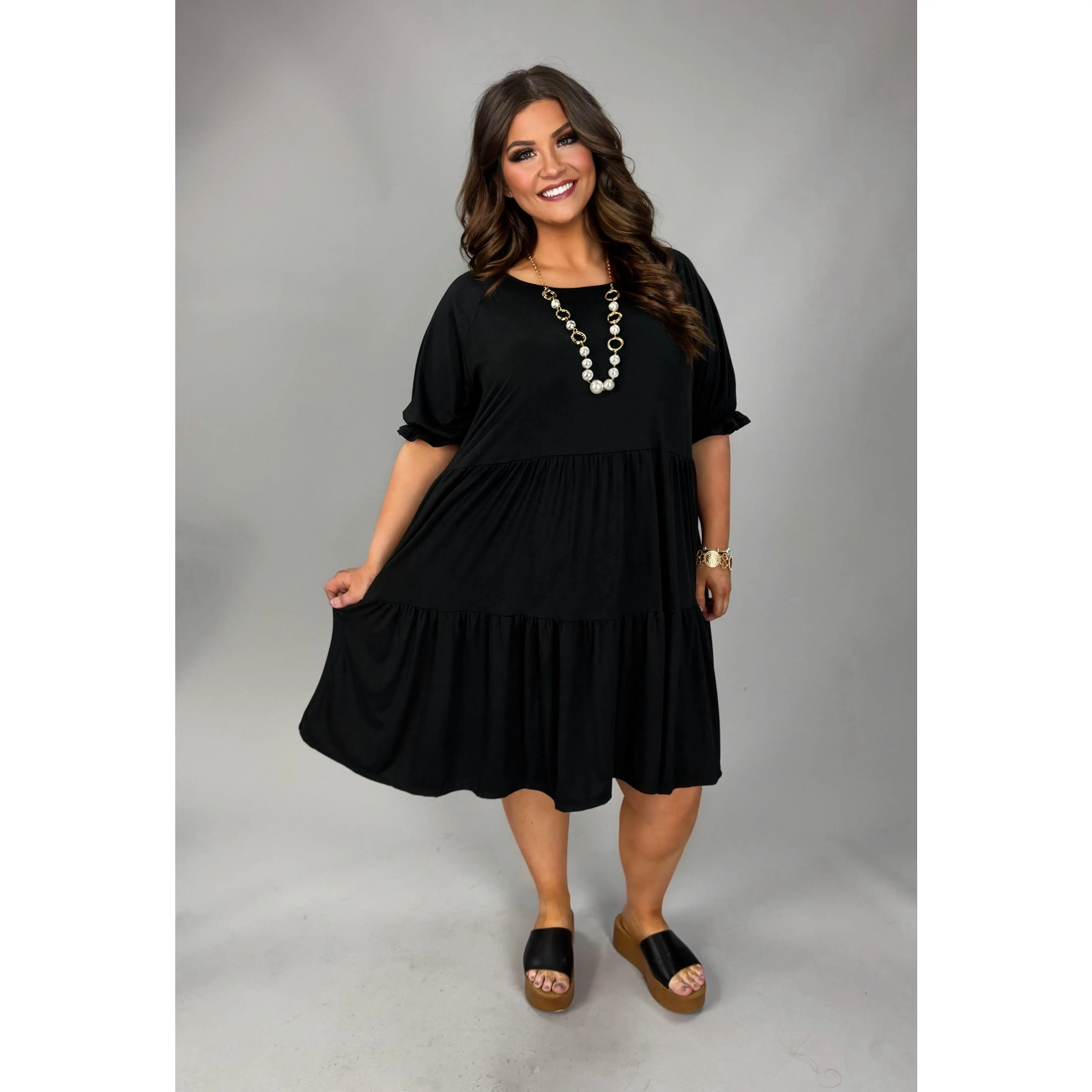 100 SSS {Who I Am} Black Tiered Short Sleeve Dress EXTENDED PLUS SIZE 3X 4X  5X