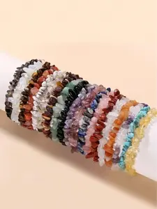 Colorful Irregular Stone Crystal Beaded Bracelets Stacking, Adjustable Elastic Natural Stone Jewelry for Men & Women, Casual Daily Wear Accessory, Stackable Bracelet, Beads Bracelets