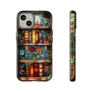 Stained Glass Floral Bookish Phone Case, Faux Stain Glass Reading Theme Book Club Phone Cover,phone Case Suitable for Iphone 11/12/13/14/15/16/17 Pro Promax Plus Air