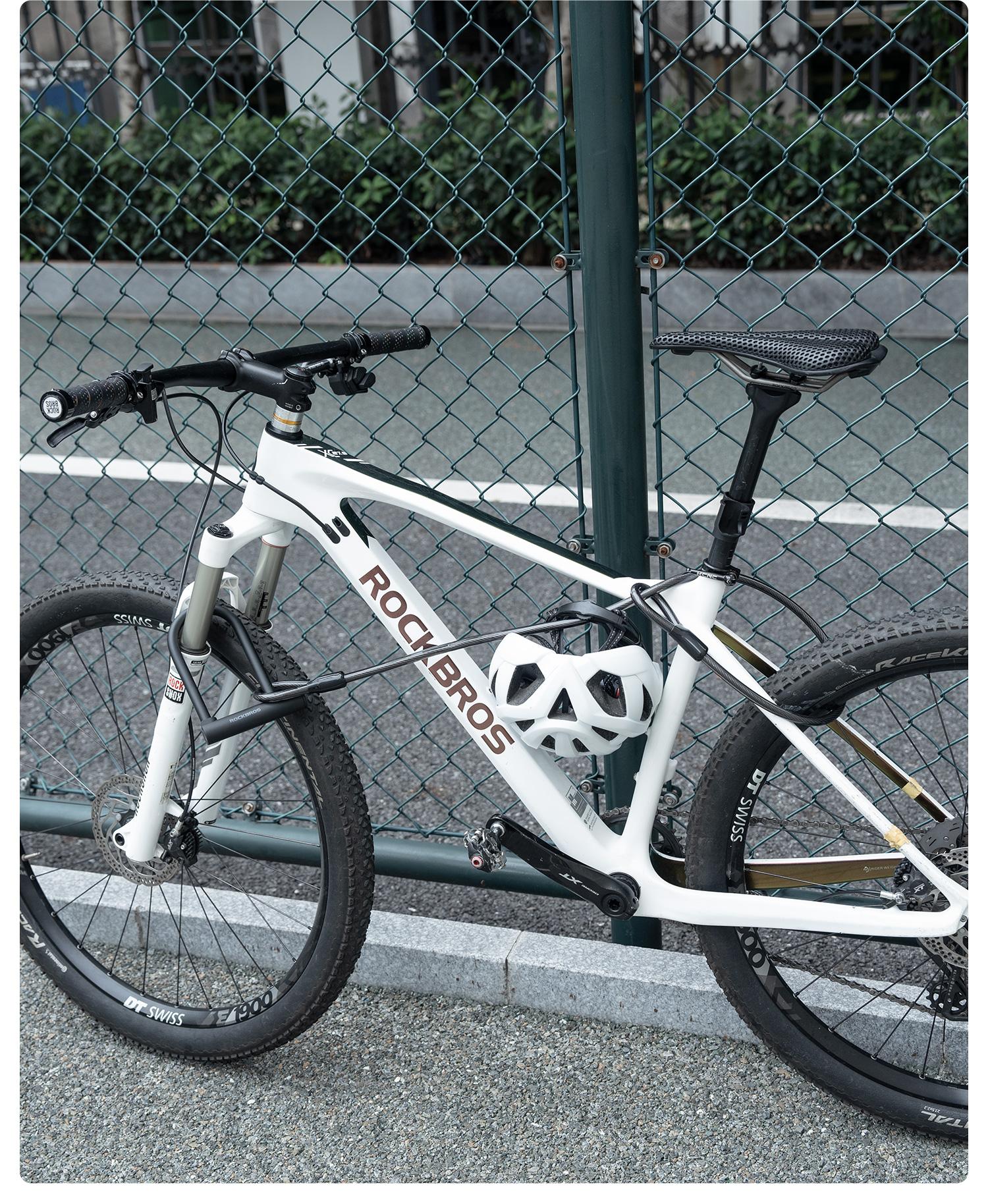 ROCKBROS Heavy Duty Bike U-Lock, Hardened Alloy Steel Anti-Theft Double Shackle with Loop Cable, Mounting Bracket, 2 Copper Keys, Rust-Resistant Silicone Coat, Easy Installation, Ebike Accessories for Scooters, Prolongs Lock Life