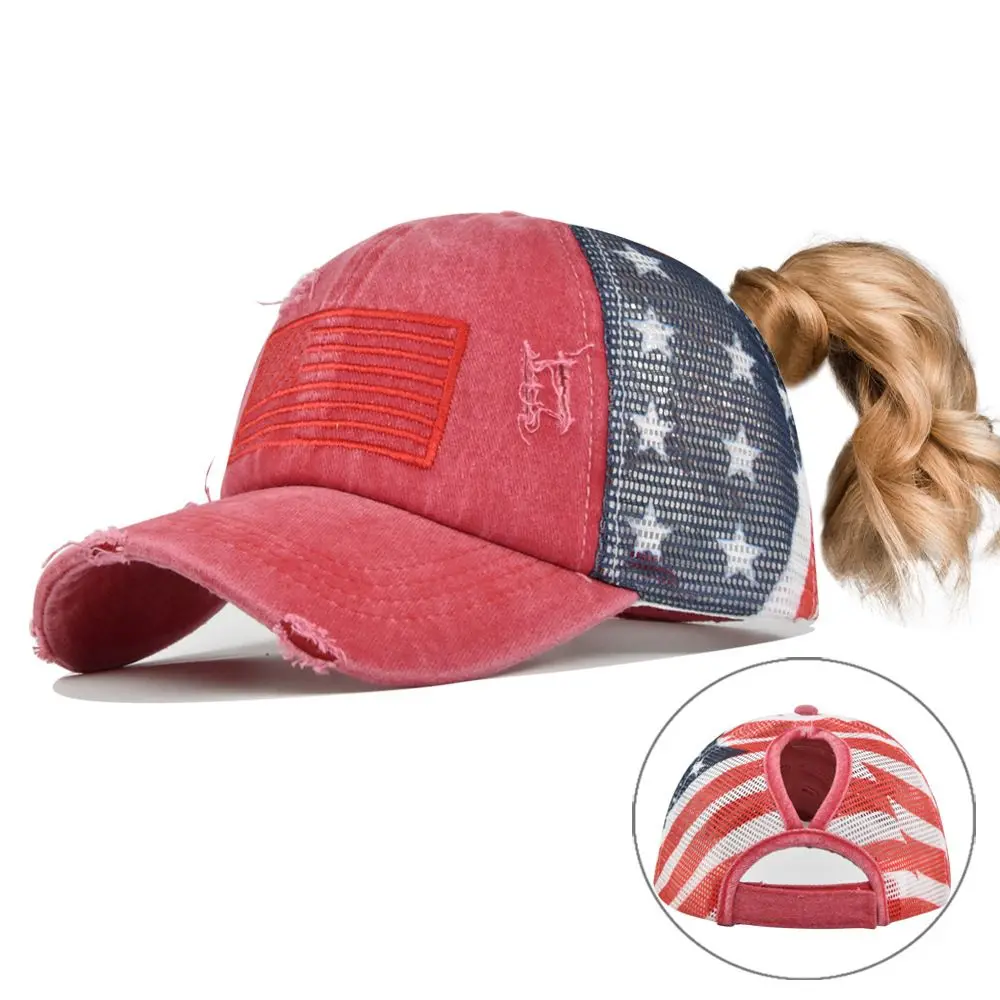 Fashionable and unique American logo embroidered pattern baseball cap that can expose the ponytail. Adjustable sun hat. Casual hat. Suitable for outdoor sports. Suitable for all seasons, for travel, beach vacation.