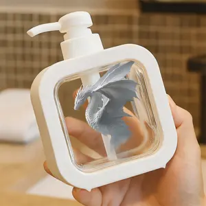 Creative Bathroom Dispenser with Hand Pump - Mythical White Dragon Statue, Intricate Scales & Outstretched Wings, Black Background Highlight, Decorative for Lotion Soap