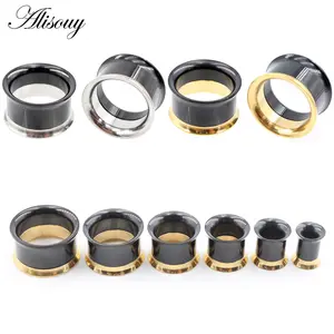 Alisouy 2PC Stainless Steel Thread Hollow Ear Flesh Tunnel Plug Expander Stretcher Double Flared Gauges Earring Piercing Jewelry