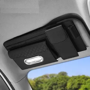 Car Sun Visor Storage Box, Car Storage Organizers with Paper Towel Holder, Multi-Functional Card Wallet and Fashion Eyeglass Clip, Enhance Vehicle Organization