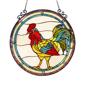 Chloe Lighting  Rodney Tiffany-Glass Rooster Window Panel - 24 in.