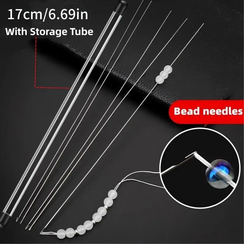 Bead Needles with Side Openings for Easy Threading, Beading Needles, Steel Needles Set, Suitable for Handicraft and DIY Bead Making with Storage Tube, Needle Crafts Kit