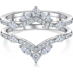 D Color VVS1 Moissanite Ring Enhancer for Engagement Rings 925 Sterling Silver Wedding Band Bridal Guard and Wraps Marquise Round Size 5-10