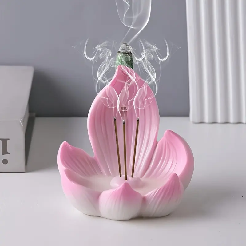 Lotus Seat Backflow Incense Burner Resin Craft - Multifunctional Home Decor Calming Home Fragrance Aromatherapy Essential Scent Diffuser for Yoga & Meditation Fragrance Incense Waterless Diffuser