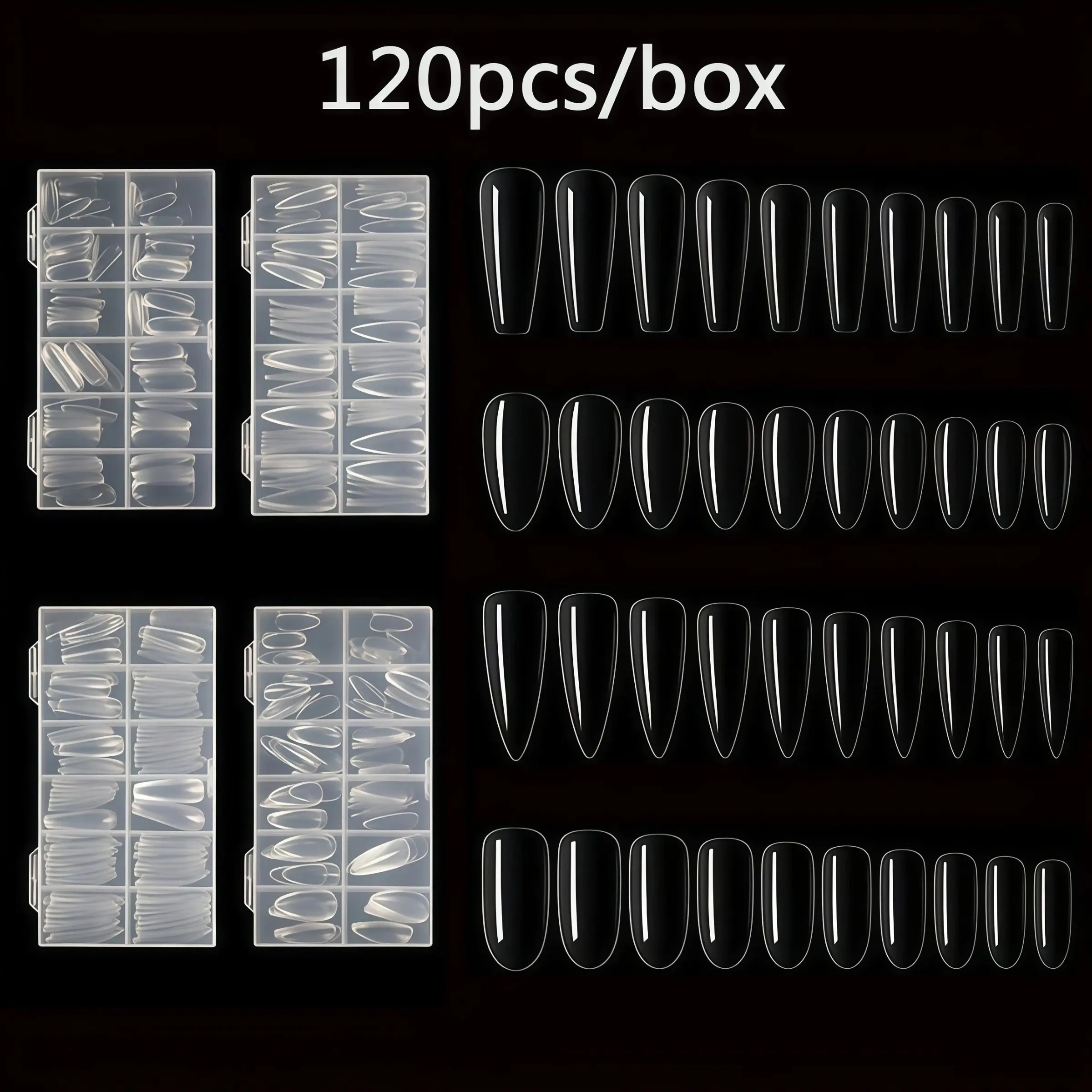 4 Box Nail Tips Set, Nail Extension Kit, Nail Art Diy, Long Coffin & Oval & Medium Stiletto & Almond Shapes, Professional Manicure Tools, Nail Art Supplies, Durable Design