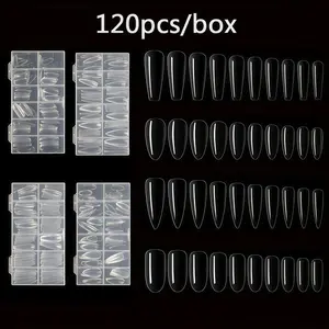 4 Box Nail Tips Set, Nail Extension Kit, Long Coffin & Oval & Medium Stiletto & Almond Shapes, Professional Manicure Tools, Durable Design