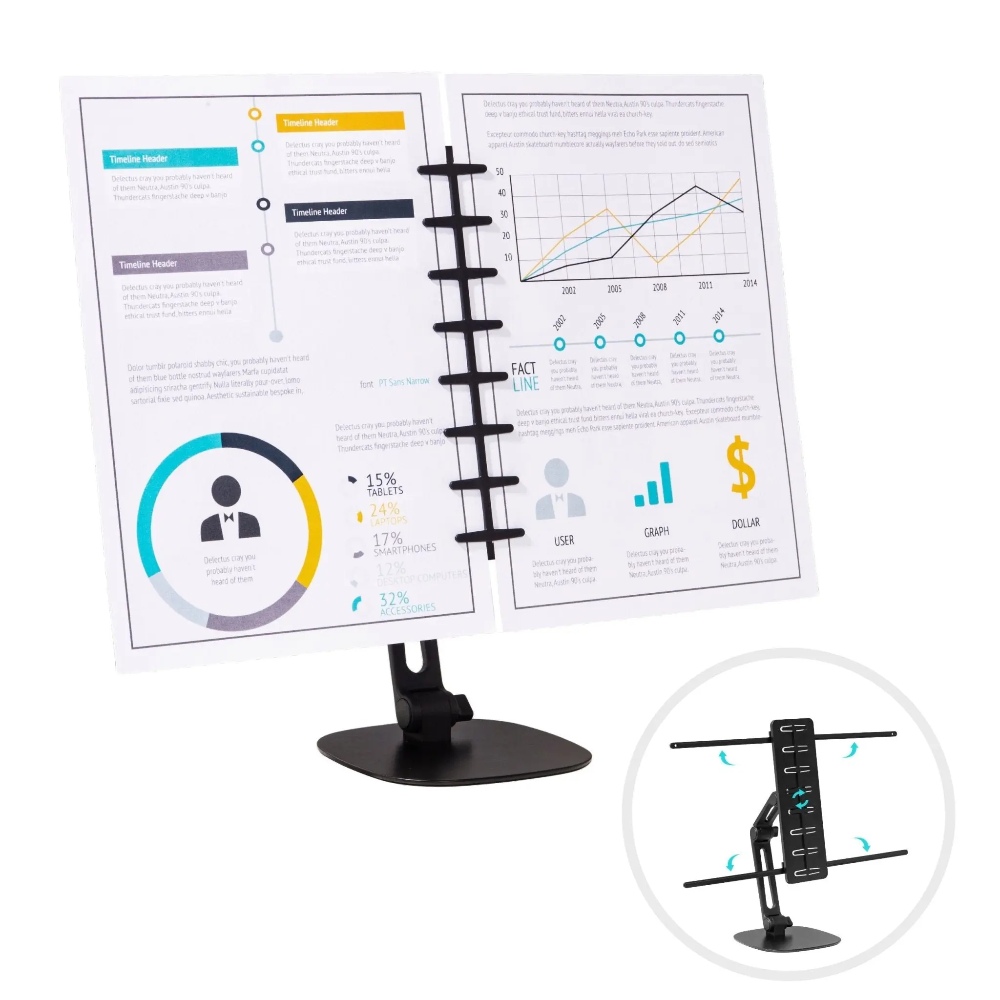 Note Tower Desktop Titan - Dual Page Documet Holder & Sticky Note Organizer - Office Paper Organizer - Desk Accessories & Supplies