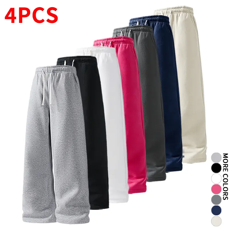 Men’s 4 Pack Drapey Wide Leg Athletic Jogger Pants with Elastic Drawstring and High Waist, American Laid Back Style, suitable for shopping, home wear, and commuting.