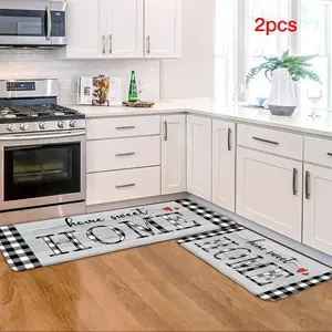 1/2 piece of Anju pattern kitchen floor mat, Checkered Rug, suitable for bedroom bedside decoration, living room home decoration, balcony decoration, hotel decoration, entrance, kitchen, bathroom and other places, usable all year round