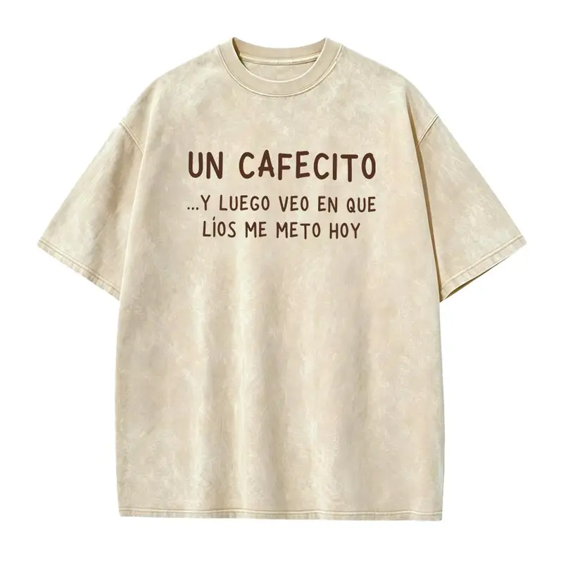 Un Cafecito Spanish Coffee Lover Text Graphic Tee, White Casual Latina Coffee Obsessed Women Short Sleeve Top