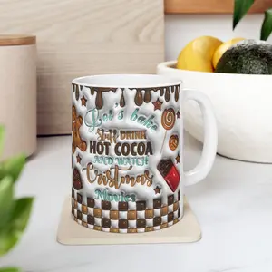 11oz Holiday-Themed Ceramic Coffee Mug - 3D Gingerbread Man Design Cup, Ideal Drinkware for Hot Cocoa, Christmas Movie Nights, Perfect Gift for Coffee Lovers, Drink