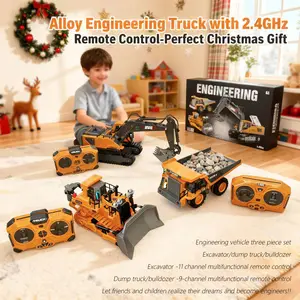 3-1 Electric Engineering Remote Control Christmas Gift Set, 2.4g High Tech 11 Channel Controller, Excavator, Dump Truck, Bulldozer Toys, Rc Construction Vehicles