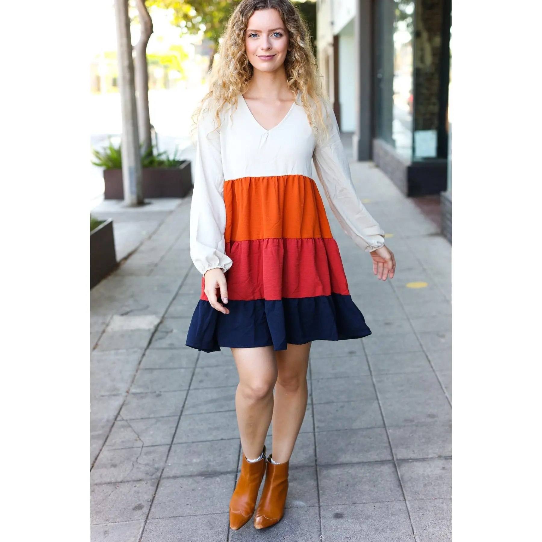 Beautiful You Orange & Multicolor Tiered Babydoll Dress
