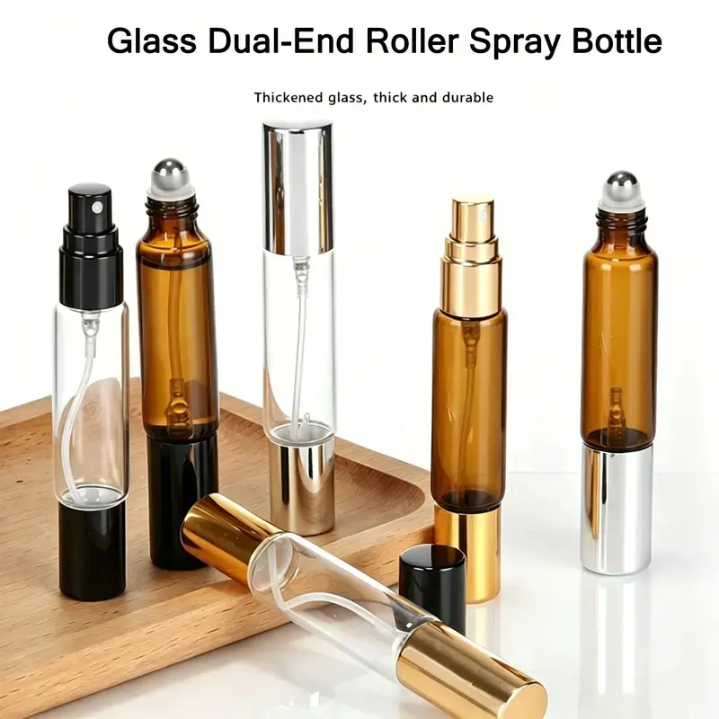 2 PCS Roller Bottles for Essential Oils & Mini Spray Bottle Design, Refillable Travel Roller & Spray Combo Bottles, Leakproof Portable Vials for Perfume, Castor Oil and Essential Oil Storage