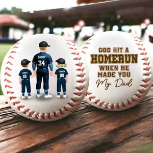 Personalized Baseball Gift for Dad from Kids, Custom Father Son Daughter Baseball, God Hit A Homerun When He Made You My Dad