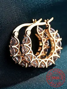 S925 Sterling Silver Classic Hoop Earrings, Fashionable Hoop Earrings, Elegant Exquisite Glittering Hoop Earrings for Women & Girls, Trendy Luxury Jewelry for Party & Daily Decor, Girlfriend Gifts Jewelry with Box Silver Jewelry