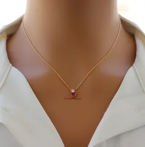 18K Gold Plated July Ruby Birthstone Pendant Necklace – Dainty Red Gem Charm for Birthday or Everyday Shine