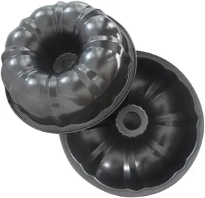 7 Inch Fluted Round Tube Cake Pan, Carbon Steel Baking Pans, Small Kugelhopf Pound Cake Mold for Baking Cakes Bread Flan, 2 PCS, Black Color