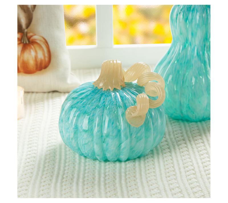 Glitzhome 6"D Fall Colorful Dots Round Glass Pumpkin