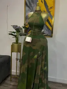 PULKRITU Women's O-Neck Sleeveless Stacked A-line Maxi Dress, Elegant Romantic Dress, Autumn Party Gown, Beach Evening Dress, Printed Long Dress for Birthdays, Jellyfish Camouflage Printed with Sashes Floor Length Dresses