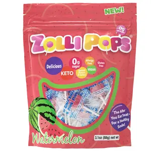 Zollipops Watermelon 3.1oz Pouch Delicious, Zero Sugar, KETO, Gluten Free, Vegan, Allergy Friendly, No Artificial Dyes, Kosher Candy Snack Sweet